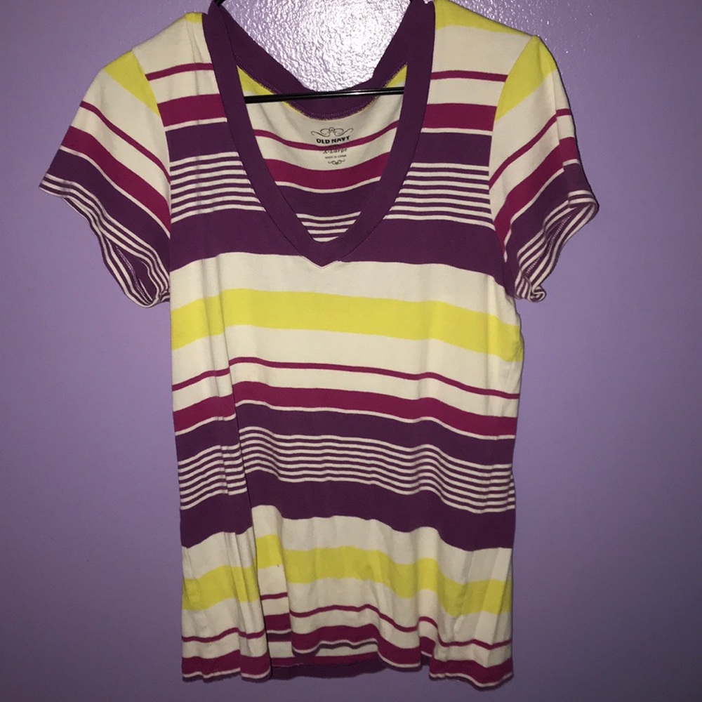 Purple and yellow striped v-neck from Old Navy